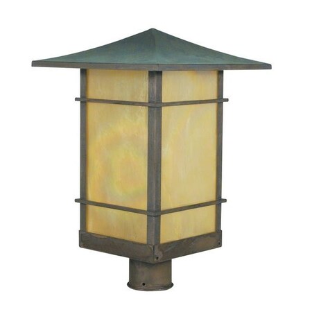 Arroyo Craftsman 12" Katsura Post Mount With Toshi Overlay, Mission Brown, Off White Glass KAP-12TSOF-MB